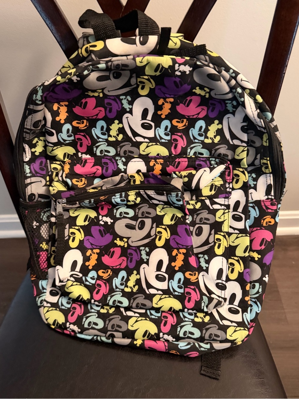 Disney Mickey Mouse Black Multicolor Pattern Backpack - Adults / Kids